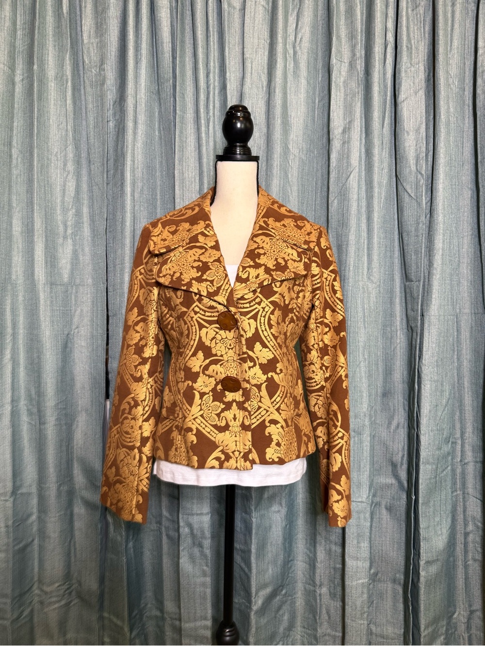 Yoana Baraschi Brown and Gold Brocade Blazer